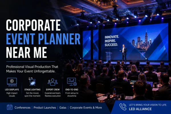 Corporate event planner near me professional visual production LED displays and stage lighting