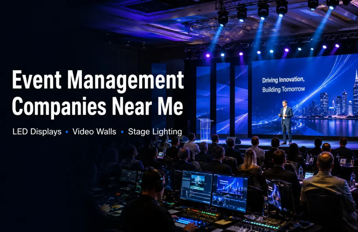 Event management companies near me LED displays video walls and stage lighting for corporate conference